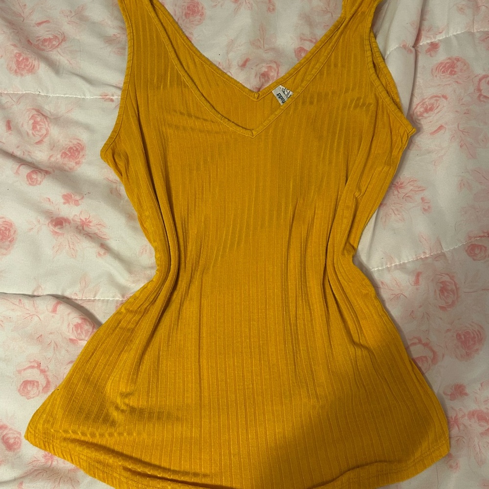 Yellow V-Neck Ribbed Women's Top